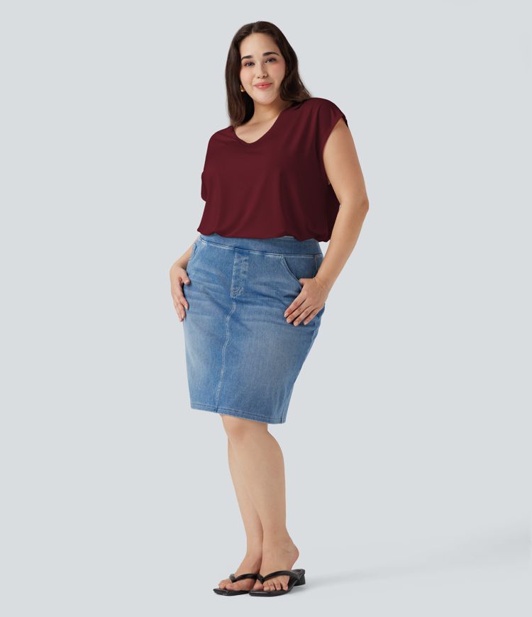 V-Ausschnitt Kurzarm Casual T-Shirt in Übergrößen