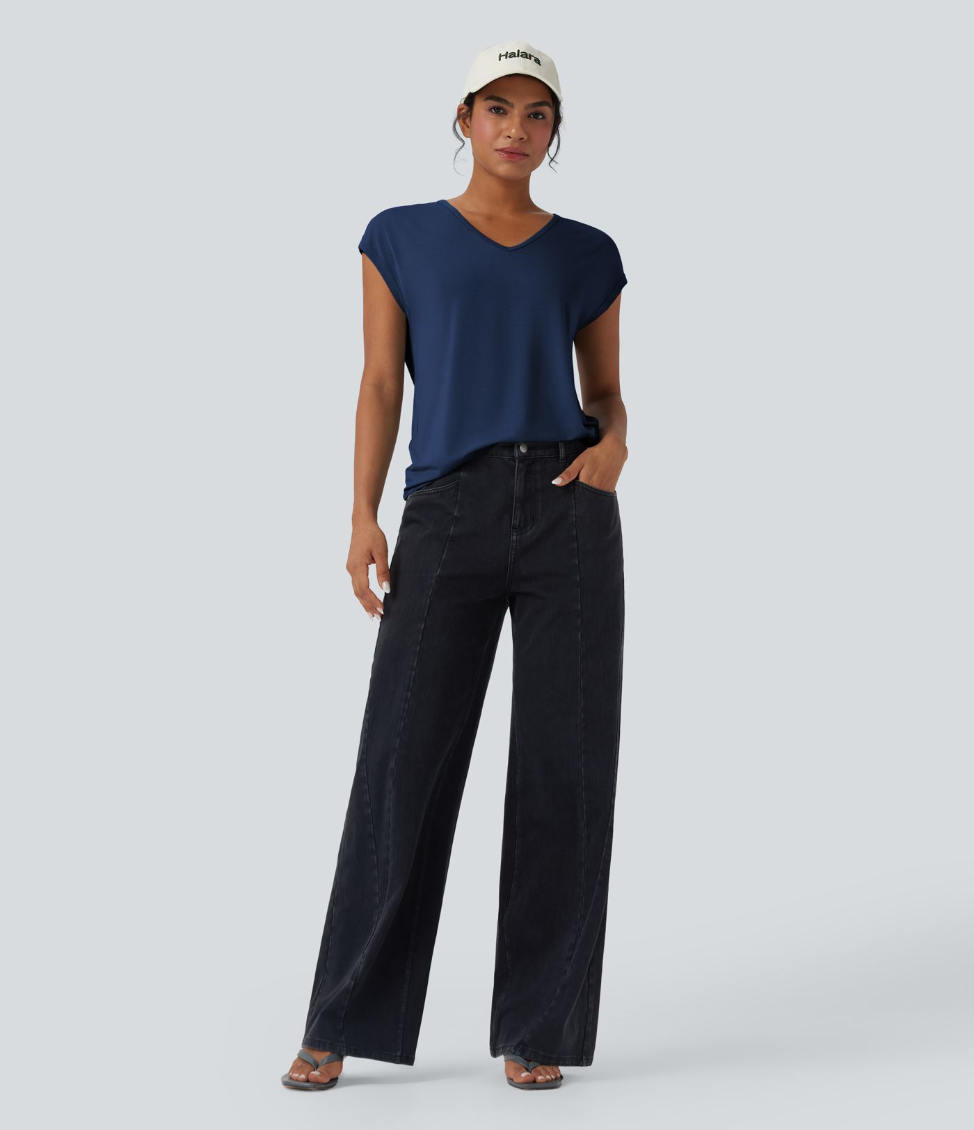 T-shirt casual col V manches courtes