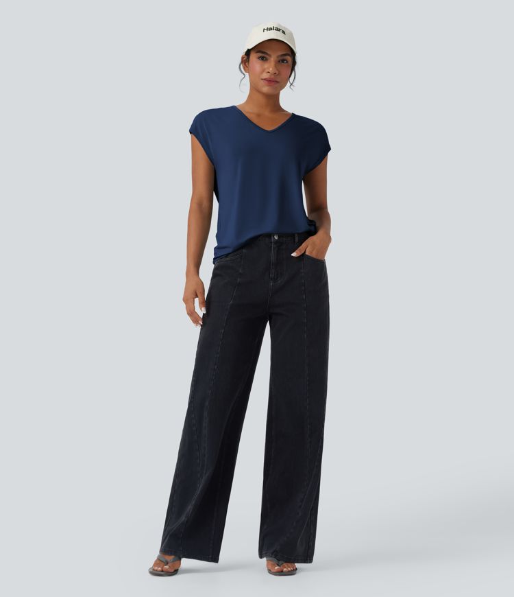 T-shirt casual col V manches courtes