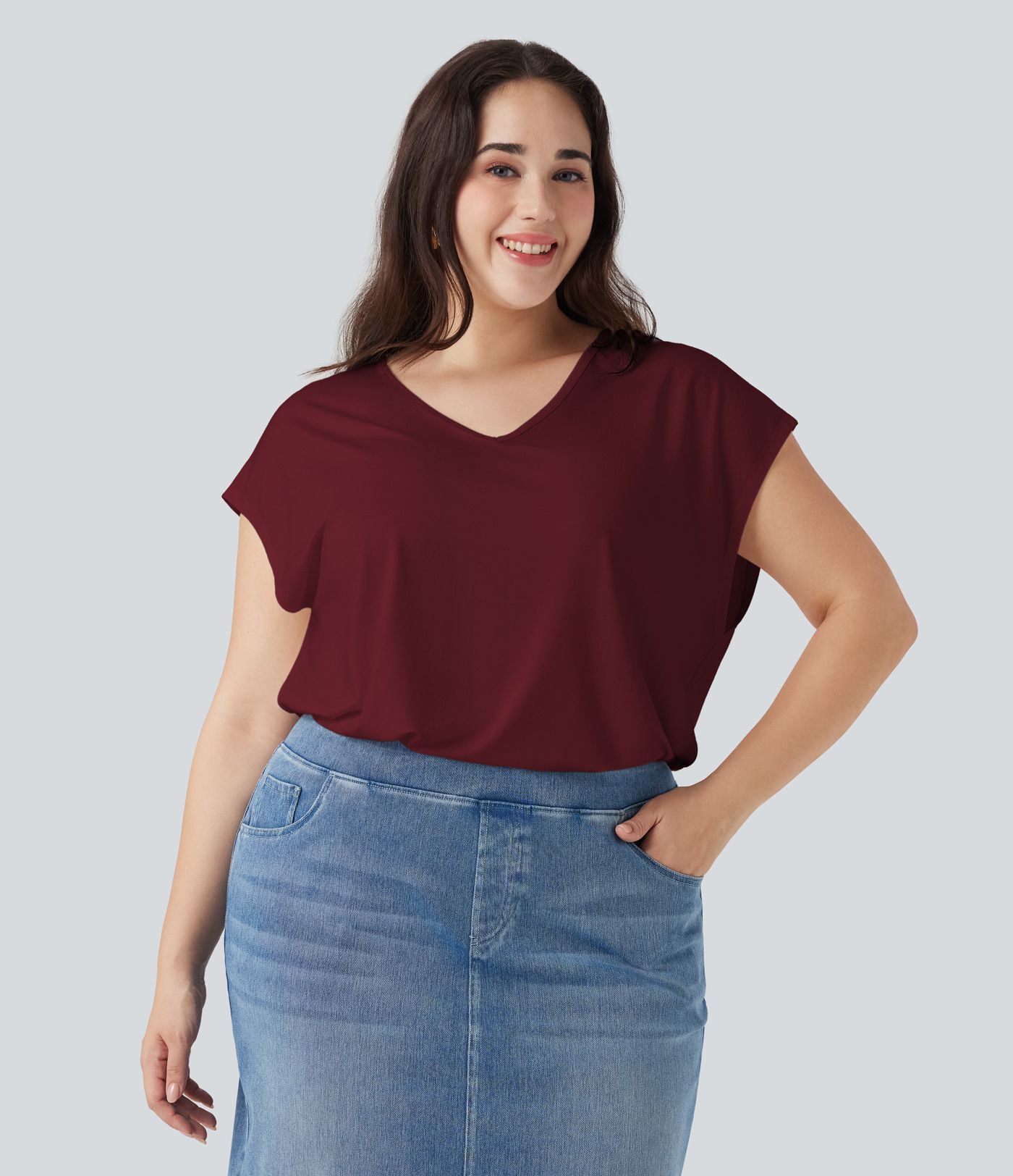 V-Ausschnitt Kurzarm Casual T-Shirt in Übergrößen