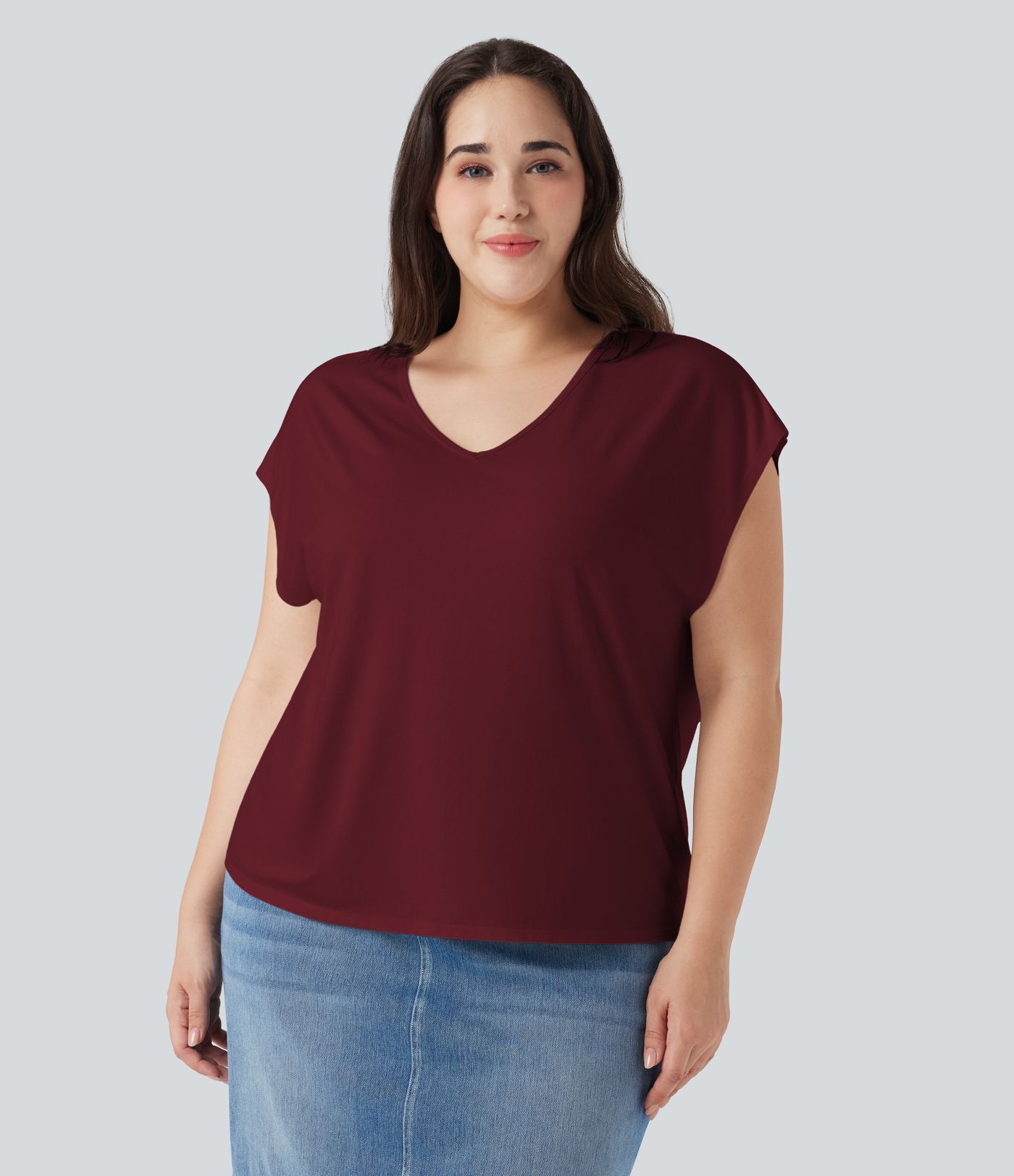 V-Ausschnitt Kurzarm Casual T-Shirt in Übergrößen