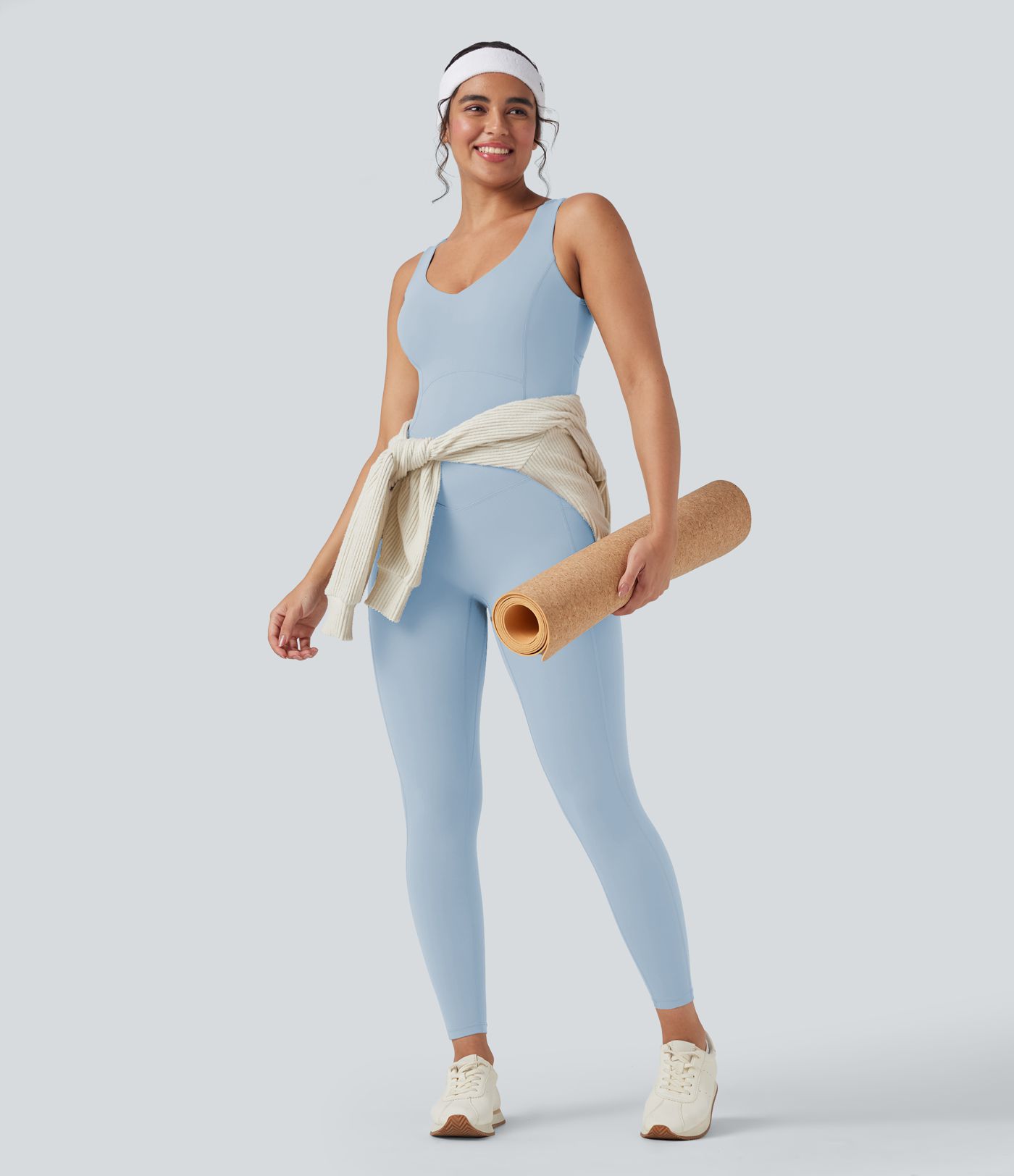 Halara UltraSculpt™ V Neck Tummy Control Butt Lifting Workout Jumpsuit with Pockets