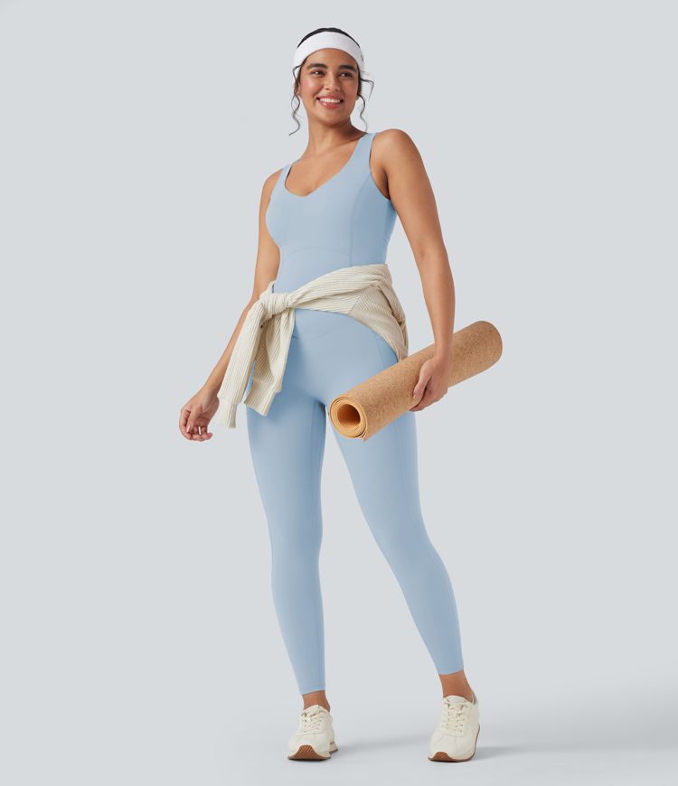 Halara UltraSculpt™ V Neck Tummy Control Butt Lifting Workout Jumpsuit with Pockets