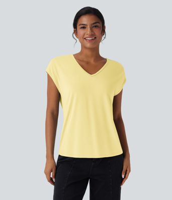 V-Ausschnitt Kurzarm Lässiges T-Shirt