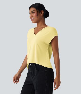 V-Ausschnitt Kurzarm Lässiges T-Shirt