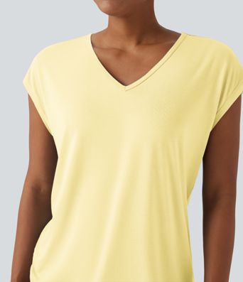 V-Ausschnitt Kurzarm Lässiges T-Shirt