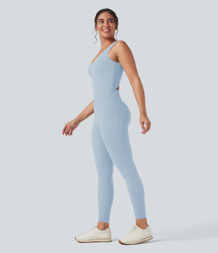 Halara UltraSculpt™ V Neck Tummy Control Butt Lifting Workout Jumpsuit with Pockets