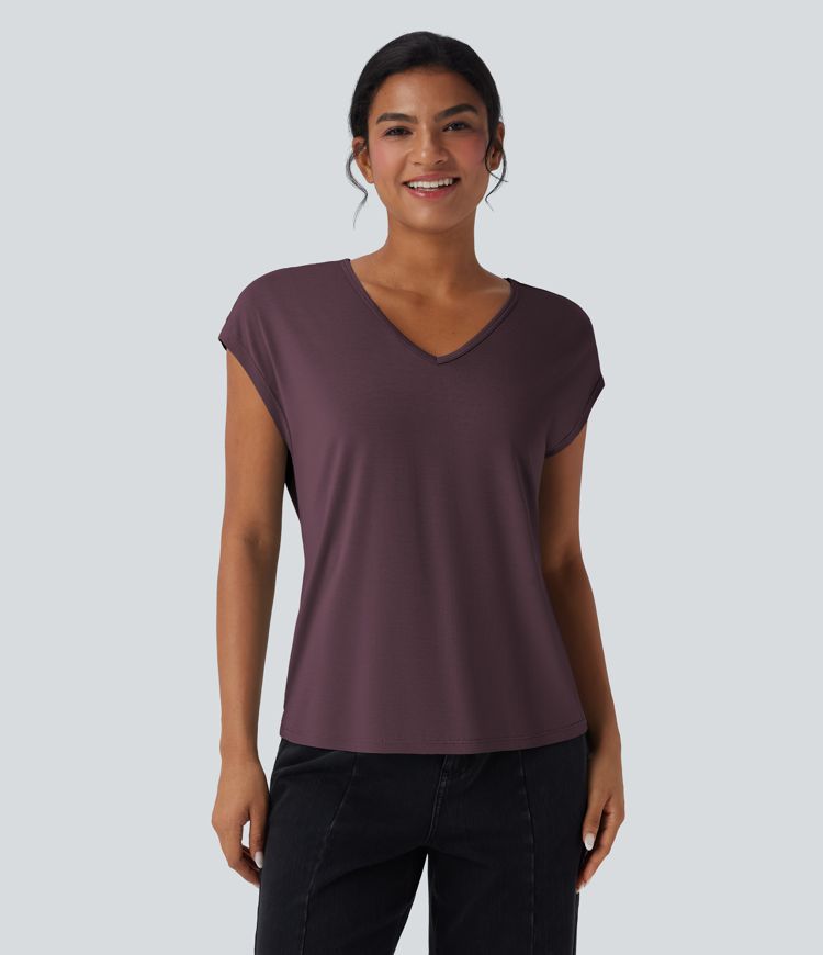 T-shirt casual col V manches courtes