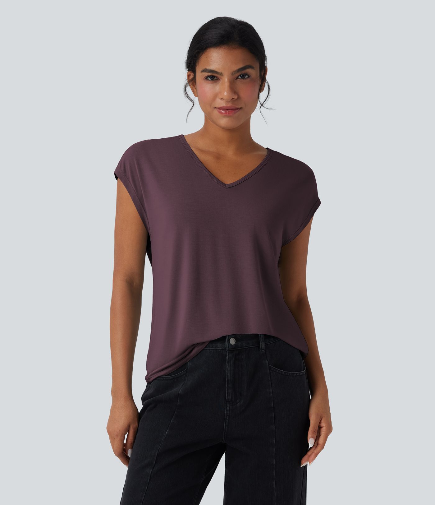 T-shirt casual col V manches courtes