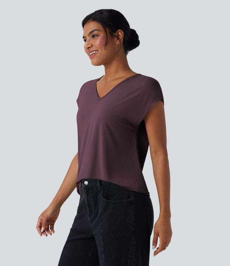 T-shirt casual col V manches courtes