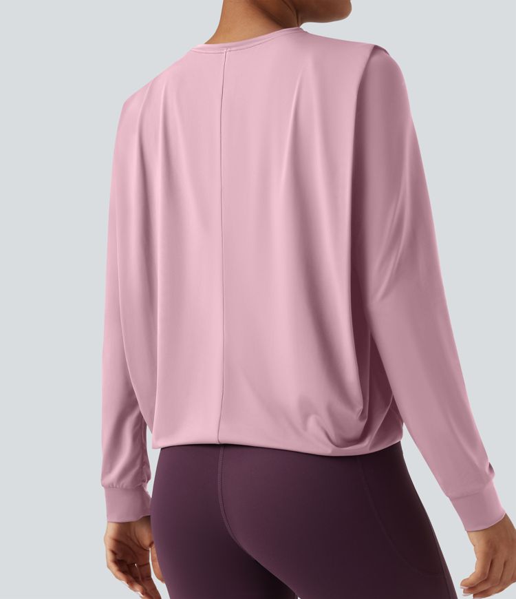 Round Neck Long Sleeve Ruched Yoga Sports Top-UPF50+