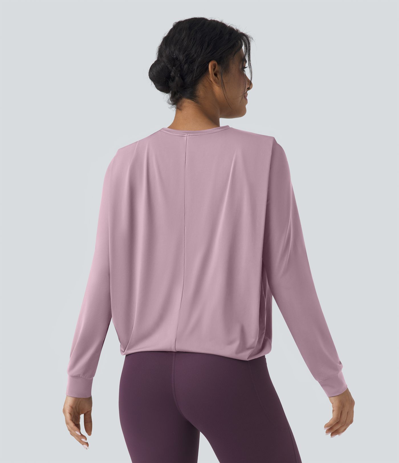 Round Neck Long Sleeve Ruched Yoga Sports Top-UPF50+