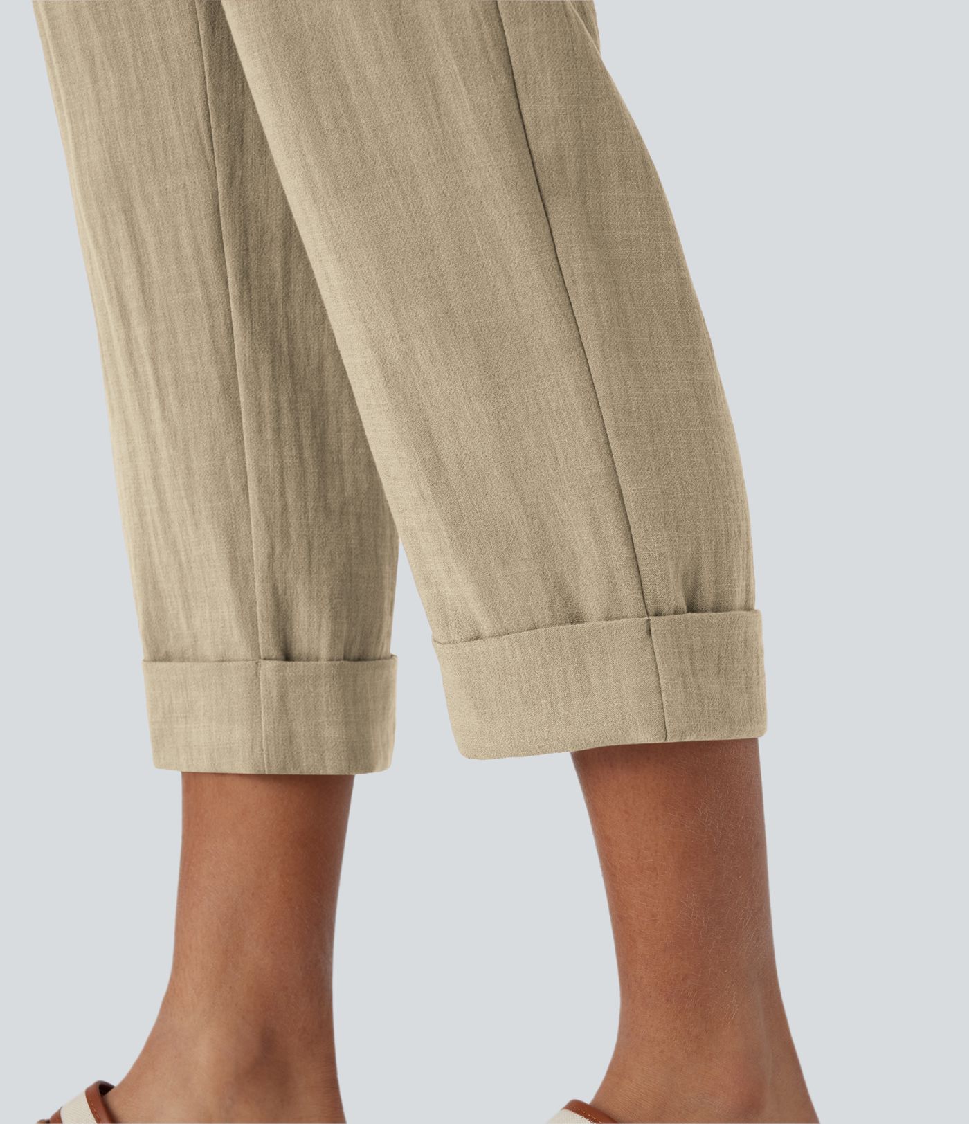 High Waisted Zipper Pocket Cropped Linen-Feel Pants