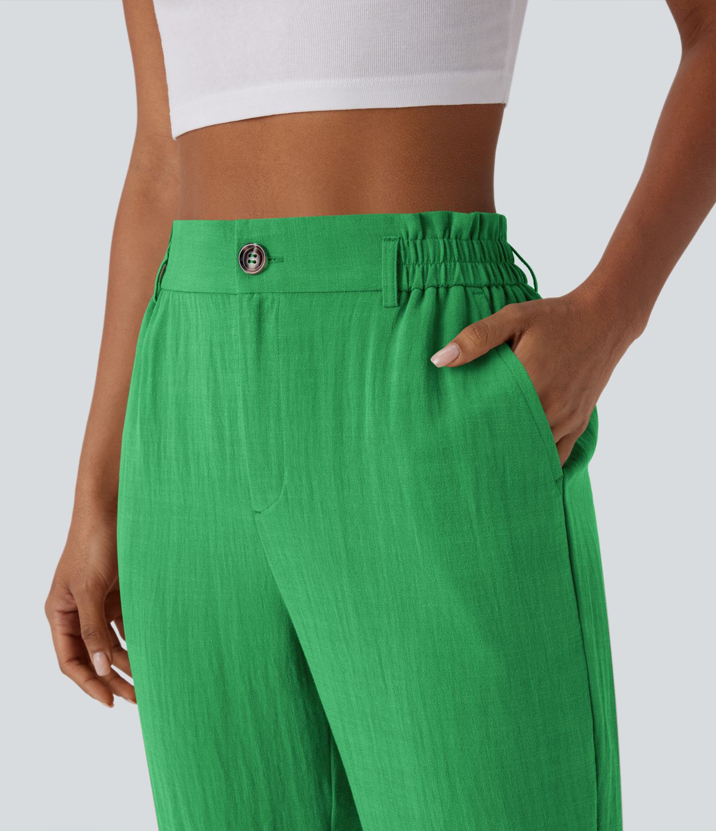 High Waisted Zipper Pocket Cropped Linen-Feel Pants