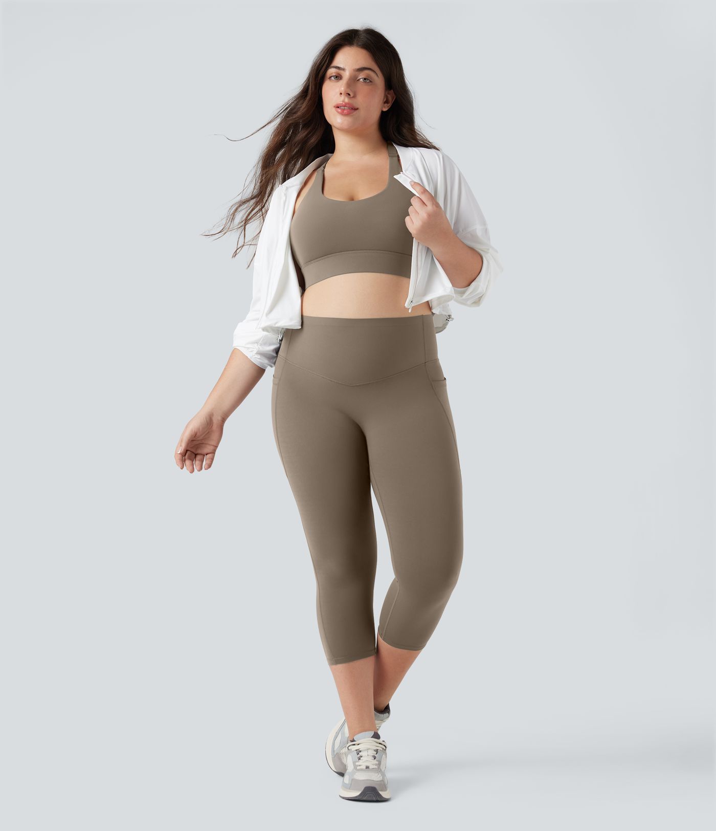 Große Größen Halara UltraSculpt™ SoCinched Capri-Trainingsleggings mit hohem Bund, poanhebend und bauchformend, mit Taschen
