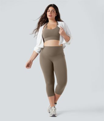 Große Größen Halara UltraSculpt™ SoCinched Capri-Trainingsleggings mit hohem Bund, poanhebend und bauchformend, mit Taschen