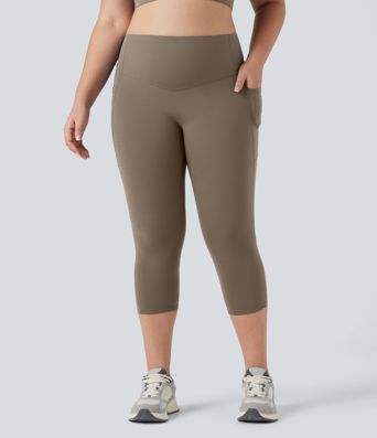 Große Größen Halara UltraSculpt™ SoCinched Capri-Trainingsleggings mit hohem Bund, poanhebend und bauchformend, mit Taschen