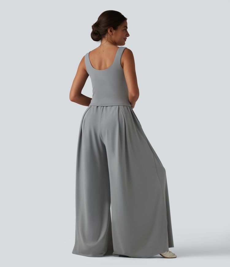 Square Neck Baggy Casual Jumpsuit with Pockets-Easy Peezy Edition