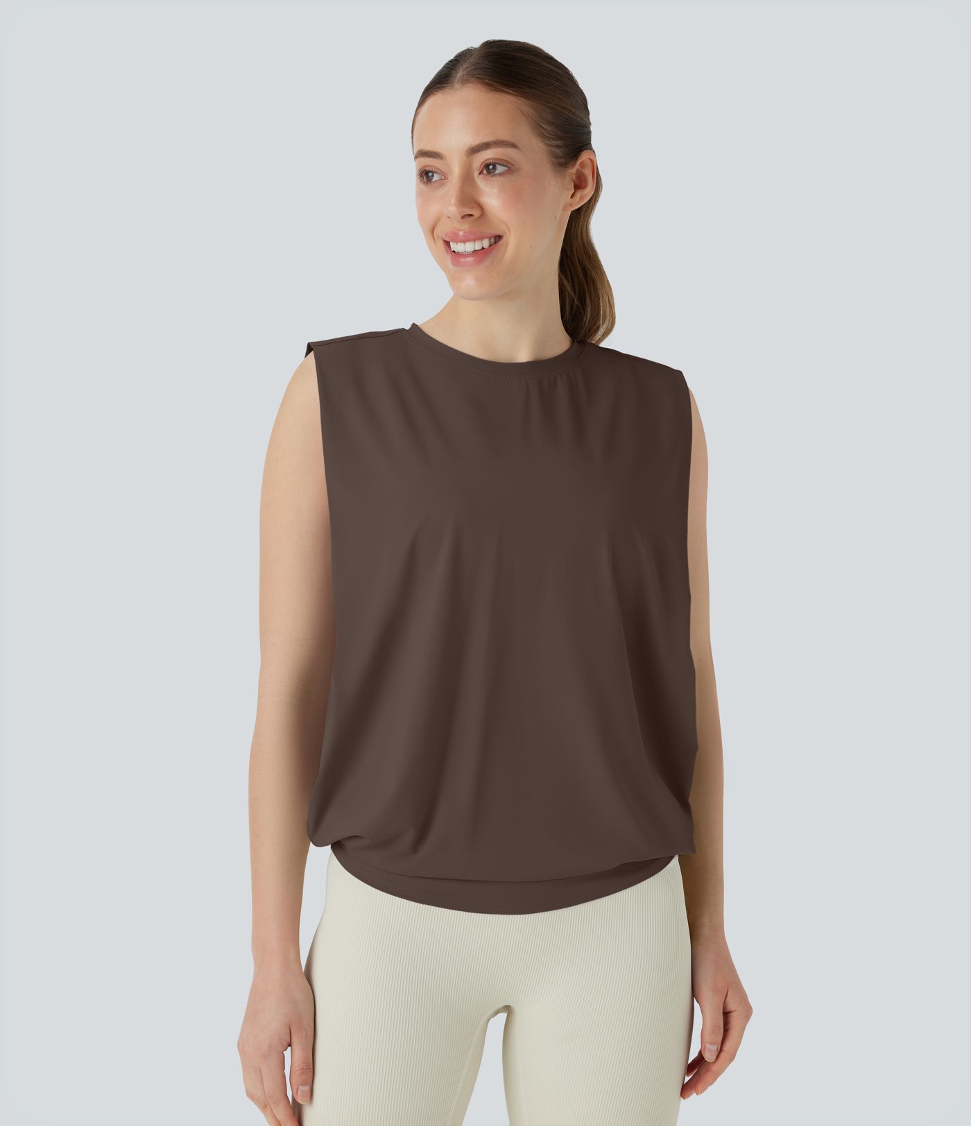 Débardeur de yoga col rond froncé, tissu rafraîchissant - Protection UPF50+