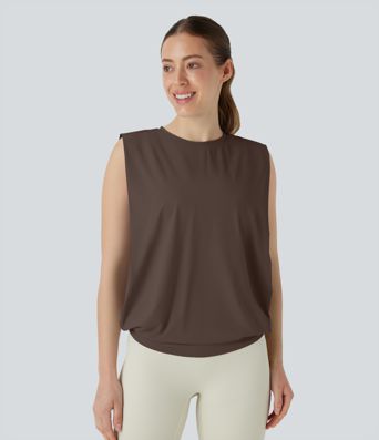 Débardeur de yoga col rond froncé, tissu rafraîchissant - Protection UPF50+