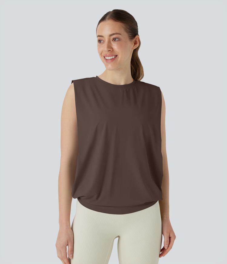 Débardeur de yoga col rond froncé, tissu rafraîchissant - Protection UPF50+