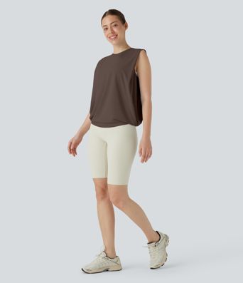 Débardeur de yoga col rond froncé, tissu rafraîchissant - Protection UPF50+