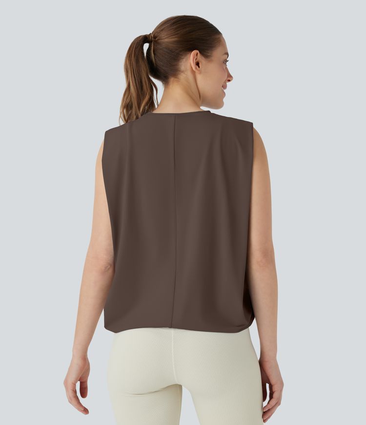 Débardeur de yoga col rond froncé, tissu rafraîchissant - Protection UPF50+