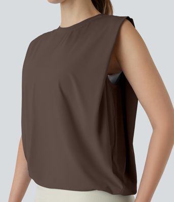 Débardeur de yoga col rond froncé, tissu rafraîchissant - Protection UPF50+