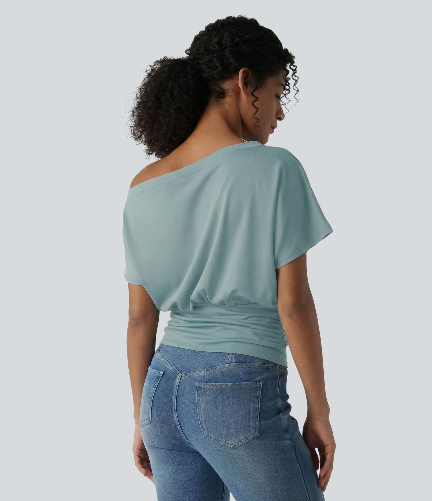 One Shoulder Short Sleeve Ruched Casual Top One Shoulder Short Sleeve Ruched Casual Top