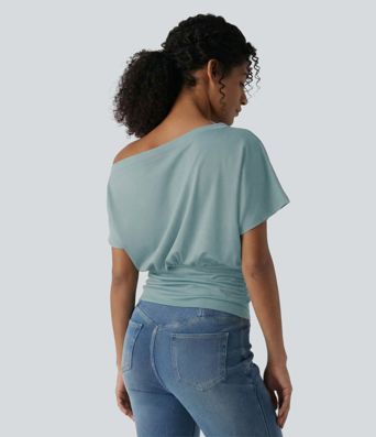 One Shoulder Short Sleeve Ruched Casual Top One Shoulder Short Sleeve Ruched Casual Top
