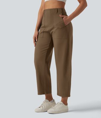 DayStretch - Lässige Hose mit hohem Bund, Seitentaschen und Barrel-Leg