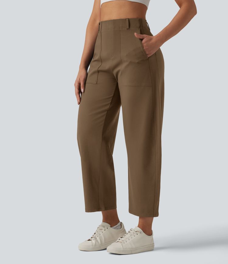 DayStretch - Lässige Hose mit hohem Bund, Seitentaschen und Barrel-Leg