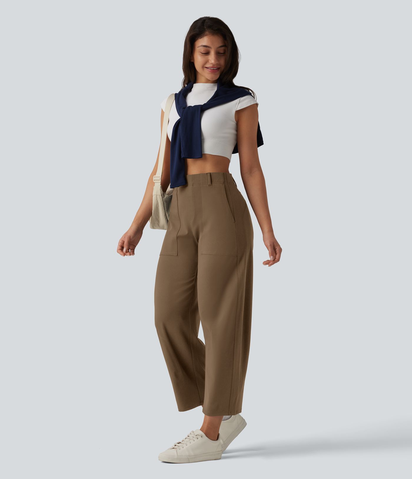 DayStretch - Lässige Hose mit hohem Bund, Seitentaschen und Barrel-Leg