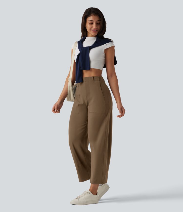 DayStretch - Lässige Hose mit hohem Bund, Seitentaschen und Barrel-Leg