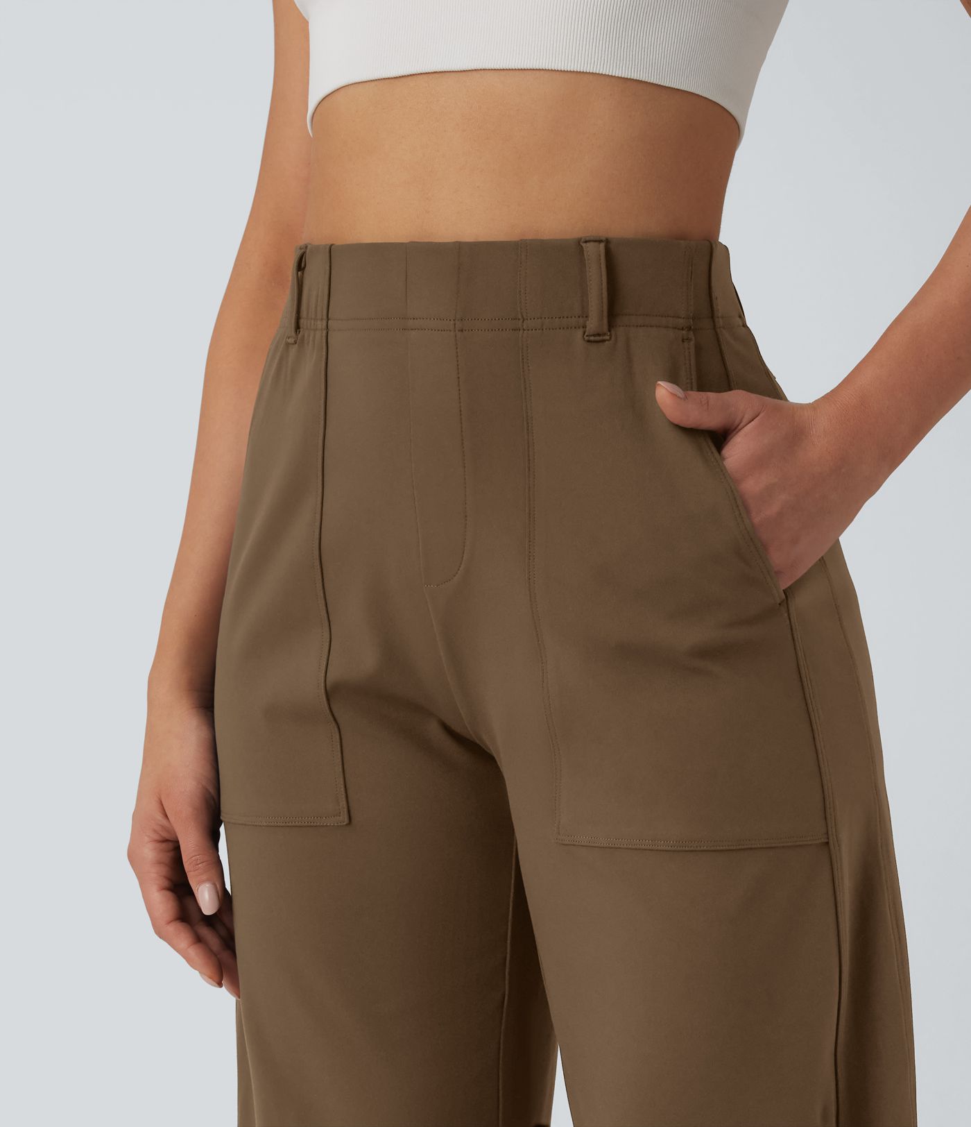 DayStretch - Lässige Hose mit hohem Bund, Seitentaschen und Barrel-Leg