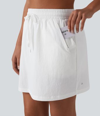 High Waisted Drawstring 2-in-1 Hiking Skirt with Pockets