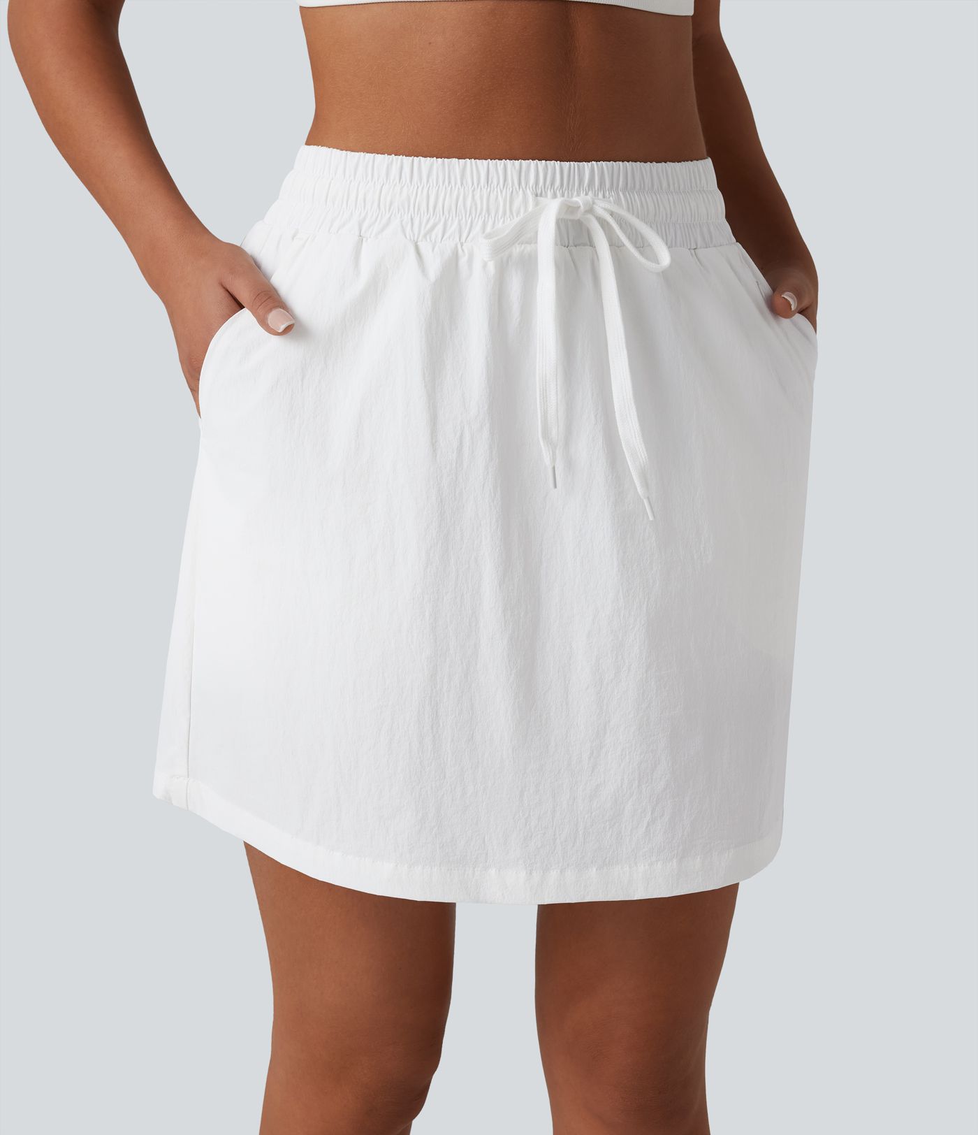 High Waisted Drawstring 2-in-1 Hiking Skirt with Pockets