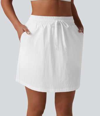 High Waisted Drawstring 2-in-1 Hiking Skirt with Pockets