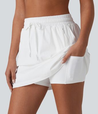 High Waisted Drawstring 2-in-1 Hiking Skirt with Pockets