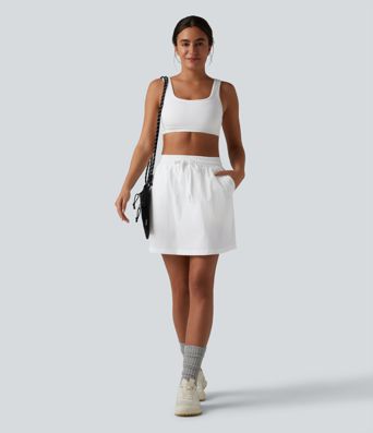 High Waisted Drawstring 2-in-1 Hiking Skirt with Pockets