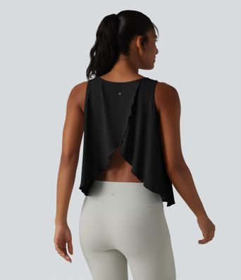 SoftlyZero™ QuickDry Crossover Flounce Hem Relaxed Yoga Tank Top