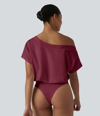 One Shoulder Built-in Bra Short Sleeve Quick Dry Casual Bodysuit