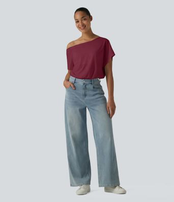 One Shoulder Built-in Bra Short Sleeve Quick Dry Casual Bodysuit