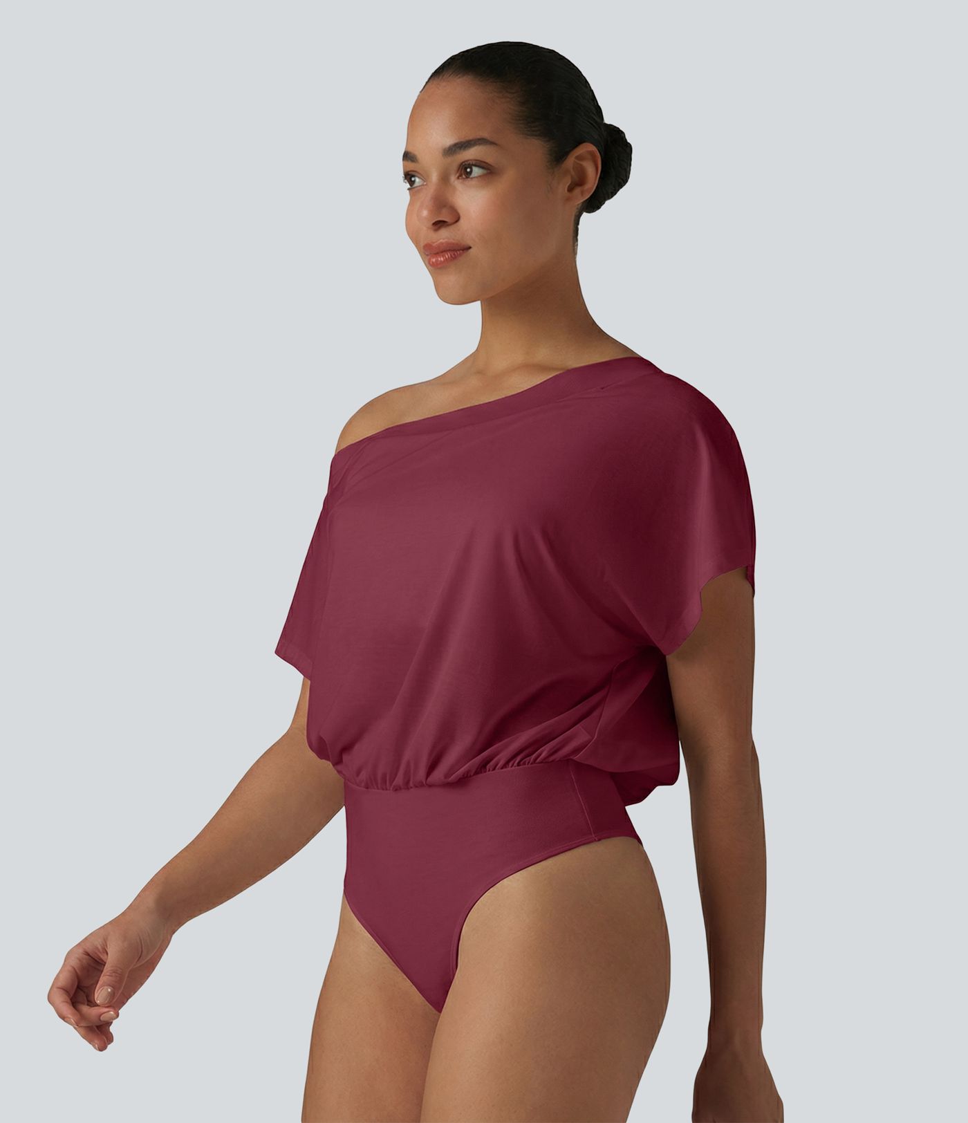 One Shoulder Built-in Bra Short Sleeve Quick Dry Casual Bodysuit