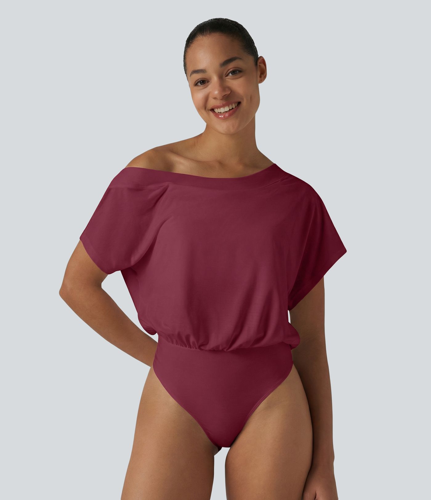 One Shoulder Built-in Bra Short Sleeve Quick Dry Casual Bodysuit