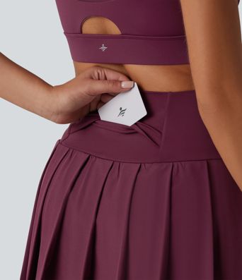 Breezeful™ High Waisted Pleated 2-in-1 Contrast Mesh Quick Dry Mini Workout Skirt with Pockets