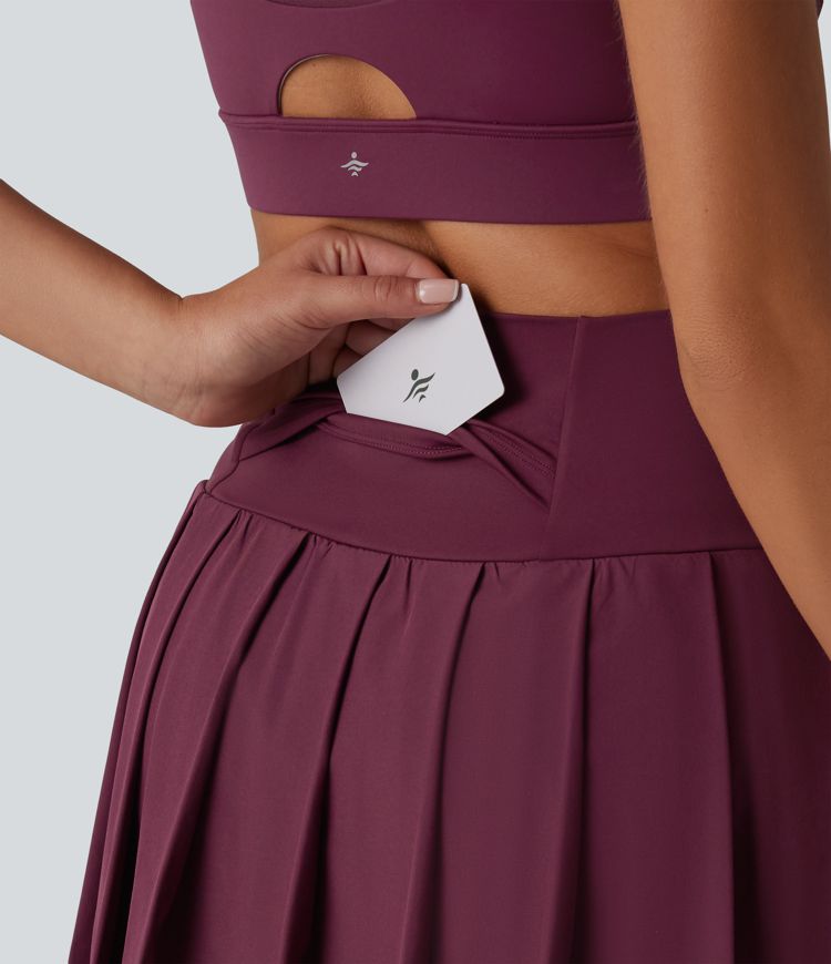 Breezeful™ High Waisted Pleated 2-in-1 Contrast Mesh Quick Dry Mini Workout Skirt with Pockets