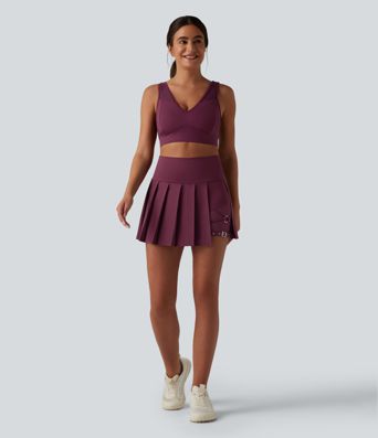 Breezeful™ High Waisted Pleated 2-in-1 Contrast Mesh Quick Dry Mini Workout Skirt with Pockets