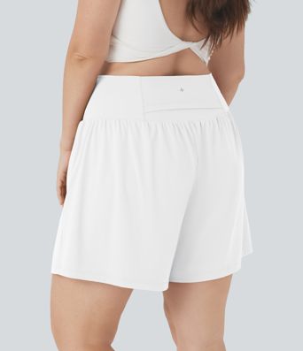 SoftlyZero™ Airy Super High Waisted 2-in-1 Cool Touch Yoga Plus Size Running Shorts 7" with Pockets