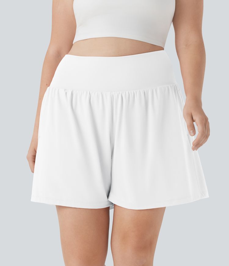 SoftlyZero™ Airy Super High Waisted 2-in-1 Cool Touch Yoga Plus Size Running Shorts 7" with Pockets